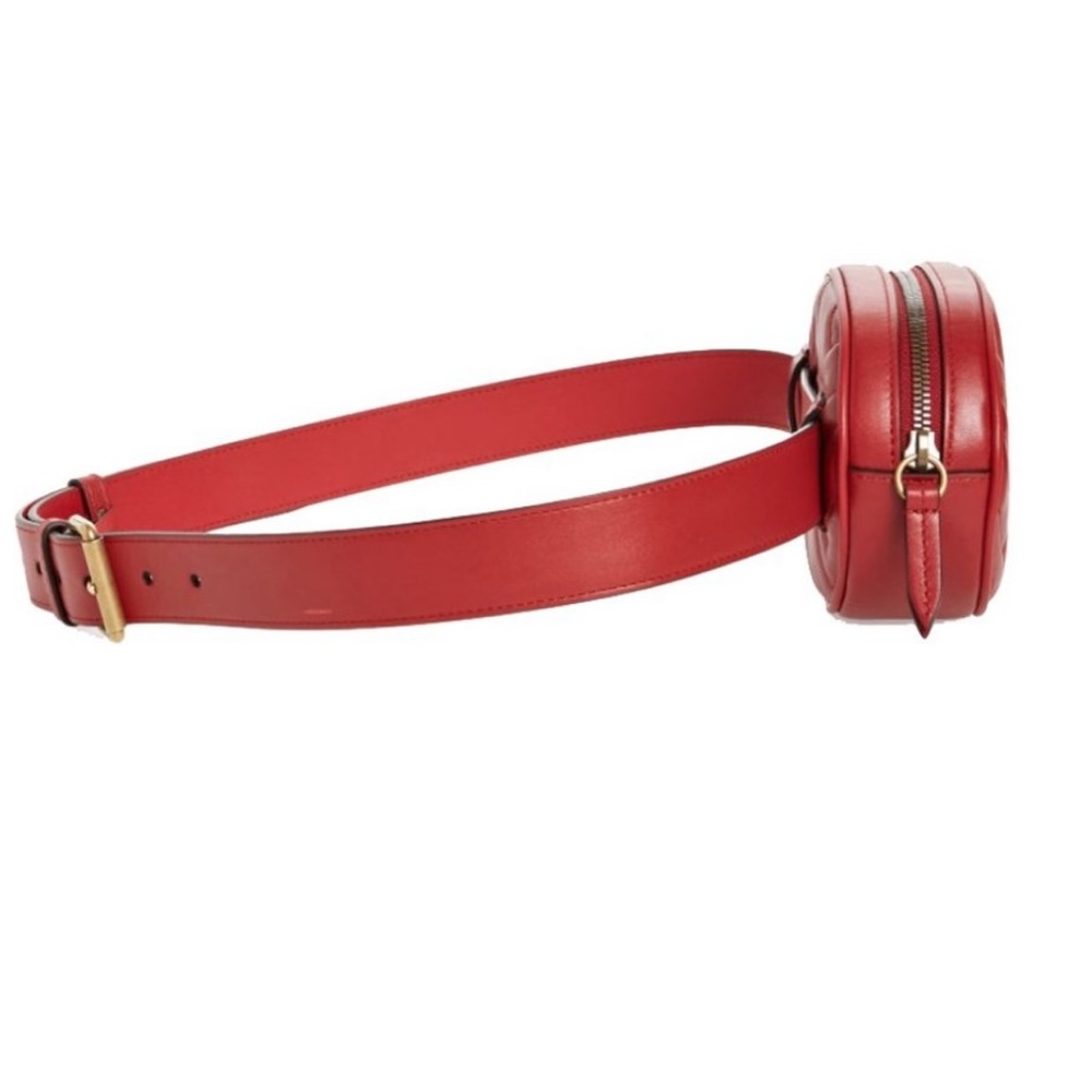 GUCCI MARMONT WOMEN'S RED MATELASSE LEATHER BELT BAG GOLD LOGO - Picture 3 of 8